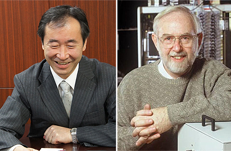 מימין: פרופ' ארתור ב. מקדונלד הקנדי וטאקאקי קג'יטה היפני