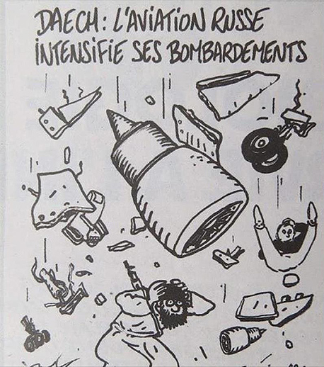 שאריות מטוס מתרסקות, איור: Charlie Hebdo