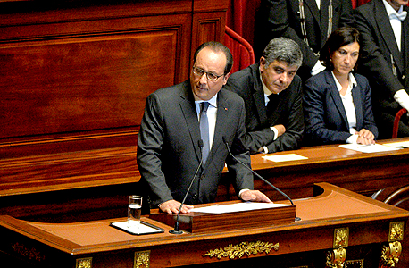 טרור נשיא צרפת פרנסואה הולנד בנאום לפני 2 בתי הפרלמנט בוורסאי, צילום: אם סי טי