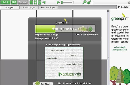 ניתוח עמוד אינטרנט באמצעות GreenPrint, צילום מסך: תוכנת GreenPrint