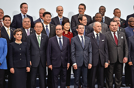  ועידת האקלים בפריז פרנסואה הולנד נשיא צרפת באן קי מון מזכ"ל האו"ם, צילום: אימג