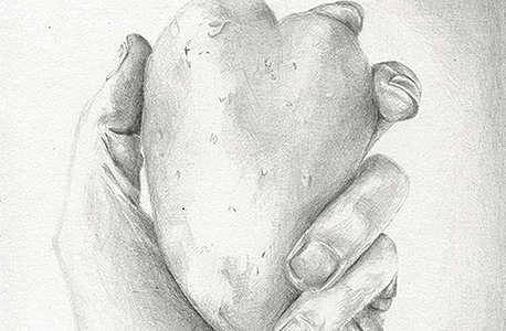 "לבי, תפוח אדמה", רישום על בסיס תמונה מאינסטגרם. "זה המפגש בין הזרות לאינטימיות"
