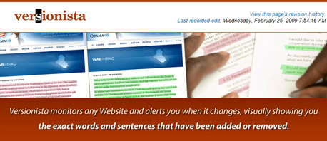 versionista. מעדכן שינויים בכל אתר, צילום מסך: versionista.com