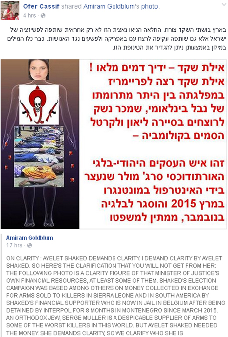 פרופסור עמירם גולדבלום כתב פוסט חריף נגד שרת המשפטים איילת שקד, צילום מסך: .facebook.com
