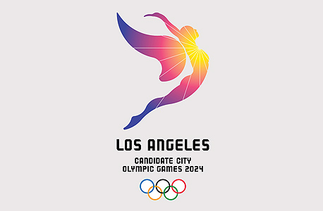 לוגו של לוס אנג'לס 2024. לוס אנג'לס מתחרה בפריז, רומא ובודפשט על אירוח המשחקים. הוועד האולימפי יכריז על הזוכה בשנה הבאה. 