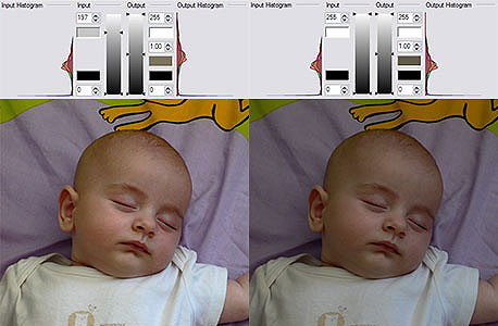 תיקון ניגודיות ב-Photoshop, לפני (מימין) ואחרי (משמאל)