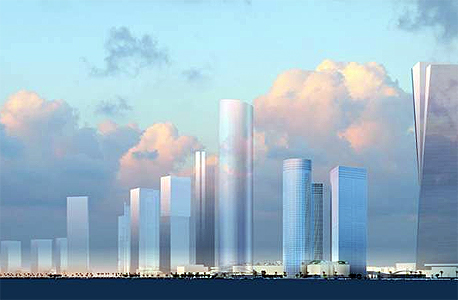 הדמיית המגדל החדש בצד המגדלים הקיימים, הדמיה: משה צור אדריכלים