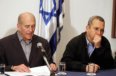 Former Israeli Prime Minister Olmert and Former Defense Minister Ehud Barak. Photo: Tal Shachar