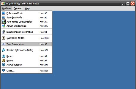 יצירת תצלום של מצב מערכת ההפעלה האורחת ב-VirtualBox , צילום מסך