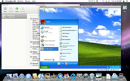 חלונות XP פועלת במקביל ל-OS X, עם VirtualBox