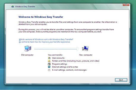 גיבוי הגדרות עם Windows Easy Transfer 