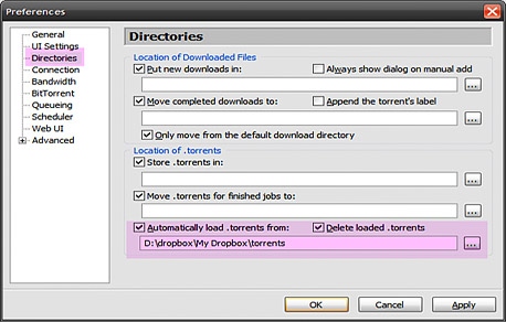 הגדרת מעקב על תיקייה ב-uTorrent