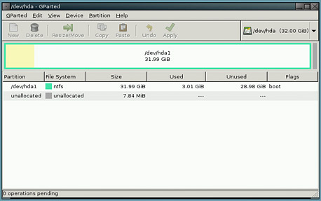 המסך הראשי של GPartEd Live המסך הראשי של GPartEd Live