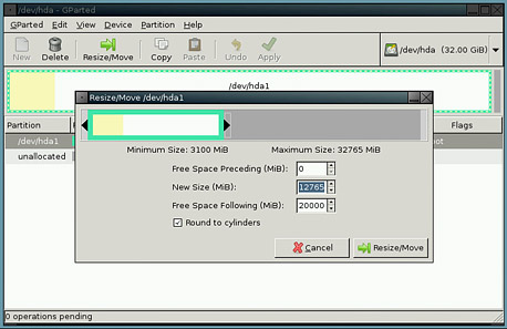 עריכת מחיצות עם GPartEd Live עריכת מחיצות עם GPartEd Live