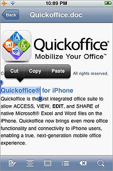 Quickoffice, צילום מסך