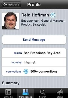 הפרופיל של ריד הופמן, מייסד לינקדאין, באפליקציית האייפון של האתר