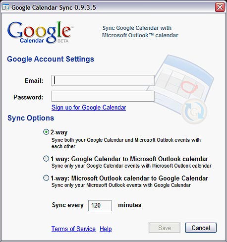 Google Calendar Sync, צילום מסך