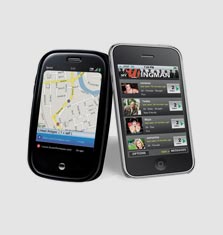 האפליקציות myWIngman ו-Freind Mapper באייפון ובפאלם Pre, צילום: בלומברג