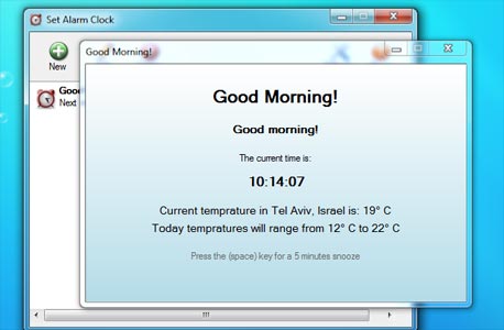 בוקר טוב, עם Set Alarm Clock - כולל תחזית מזג אוויר, צילום מסך