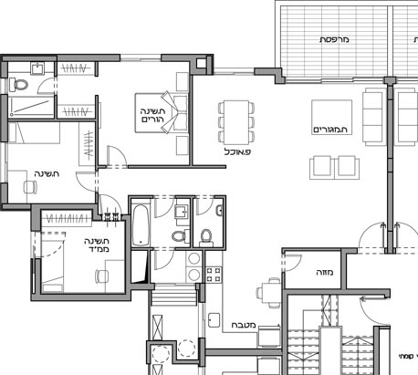 תוכנית א': דירת 5 חדרים עם 3 חדרי שירותים, ללא מזווה