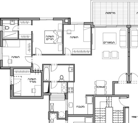 תוכנית ג': דירת 5 חדרים עם 2 חדרי שירותים, ללא מזווה