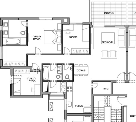 תוכנית ב': דירת 4 חדרים, חדר ארונות ענק, 3 חדרי שירותים, מזווה