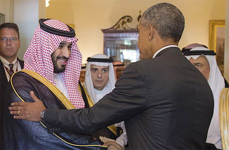 נסיך הכתר סעודיה מוחמד בין סלמן נשיא ארה"ב ברק אובמה הבית הלבן 2015, צילום: איי פי