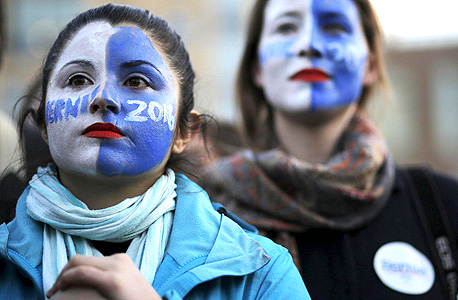 תומכי סנדרס בעצרת במנהטן, לפני שבועיים, צילום: רויטרס