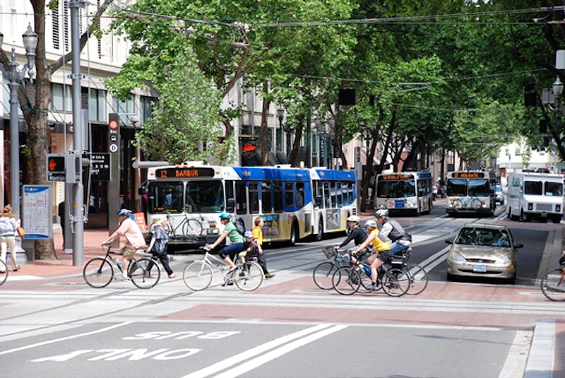פורטלנד.  אחת הערים המובילות בארה"ב בשיעור רוכבי האופניים שלה – כ-8%