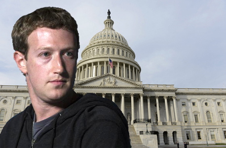 מייסד פייסבוק מארק צוקרברג, על רקע הסנאט. זומן להעיד