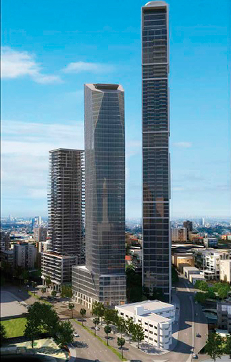 מימין: מגדל המגורים ואחריו המגדל לתעסוקה ומסחר, הדמיה: טיטו אדריכלים