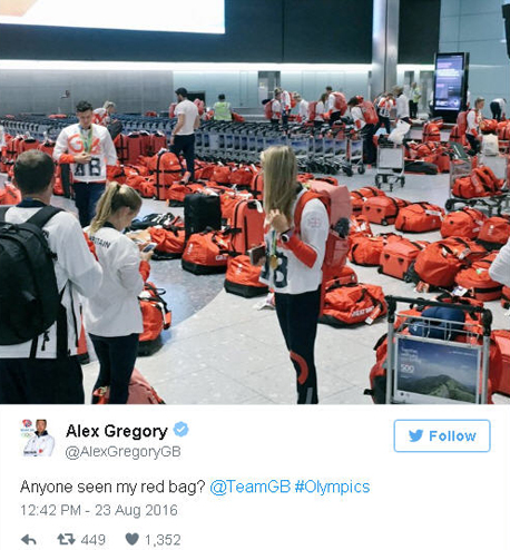 נבחרת אולימפית בריטניה חזרה נמל תעופה מזוודות תיקים אדומים טוויטר 4, צילום: טוויטר