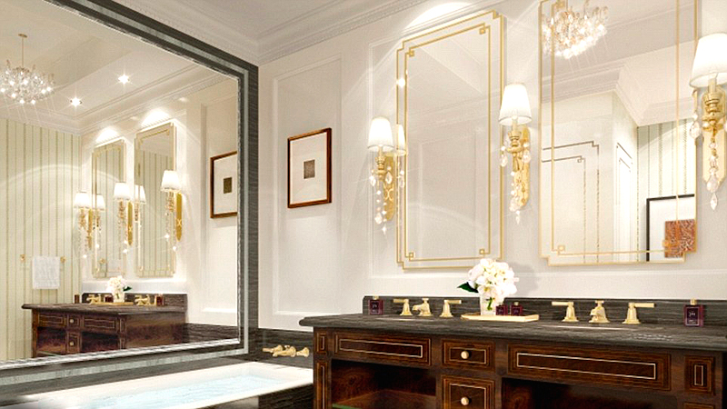 חדר האמבטיה בחדר במלון. זהב במיטב המסורת של טראמפ, צילום: trumphotelcollection 
