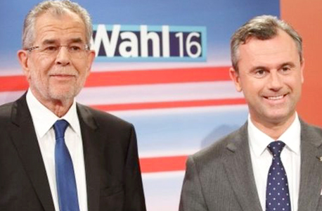 המועמדים לנשיאות אוסטריה מימין נורברט הופר ואלכסנדר ואן דר בלן, צילום: אי פי איי