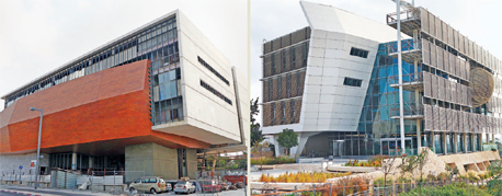 מימין: הפקולטה למדעי הסביבה ובניין מוזיאון אוספי הטבע בקמפוס אוניברסיטת תל אביב