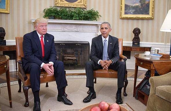 אובמה וטראמפ בפגישתם בבית הלבן