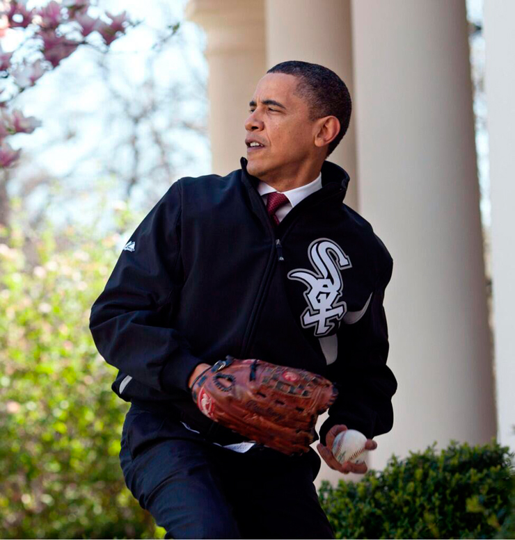 מאי 2014. אובמה מתכונן לביקור בהיכל התהילה של הבייסבול