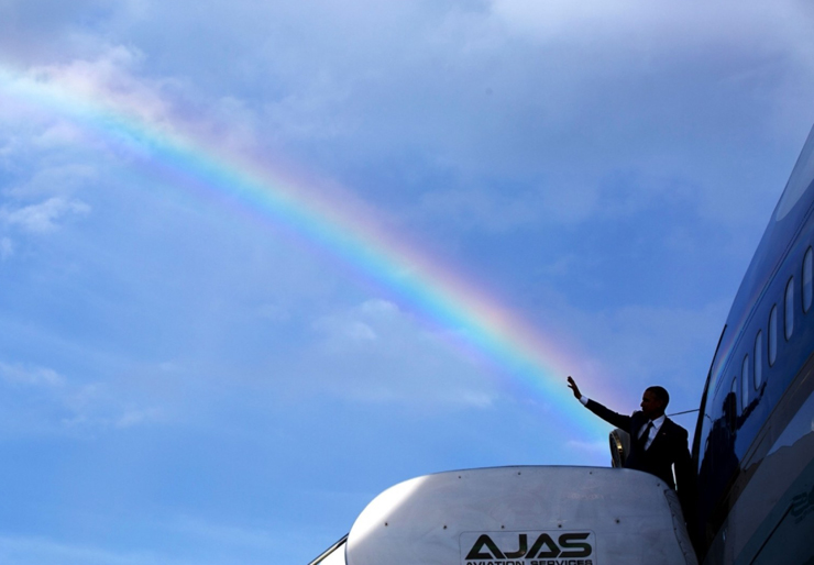 אפריל 2015. הנשיא אובמה נפרד לשלום ממארחיו בג'מייקה