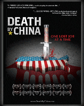  כרזת סרט התעודה Death by China האנטי־סיני, שהפיק וביים ראש המועצה הלאומית לסחר פיטר נבארו