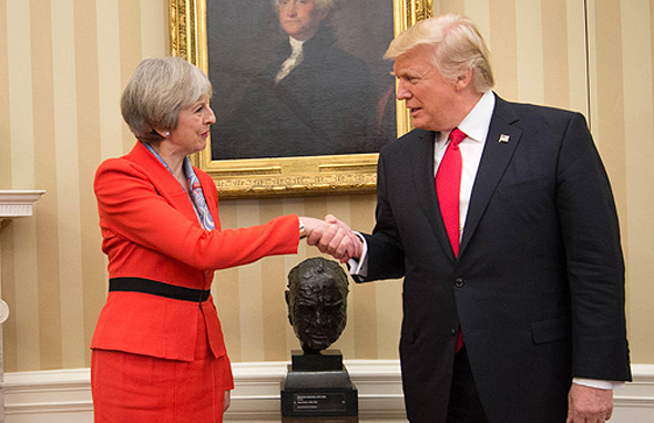 דונלד טראמפ נשיא ארה"ב ו תרזה מיי ראש ממשלת בריטניה, צילום: אם סי טי