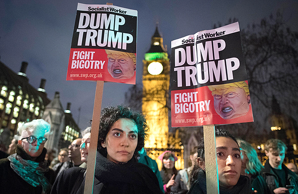 הפגנות הפגנה נגד דונלד טראמפ ב לונדון 21.2.17, צילום: אם סי טי
