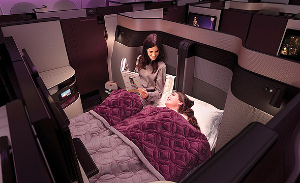 קטאר איירווייז חברת תעופה מחלקת עסקים Qsuite מיטה כפולה, צילום: Qatar Airways