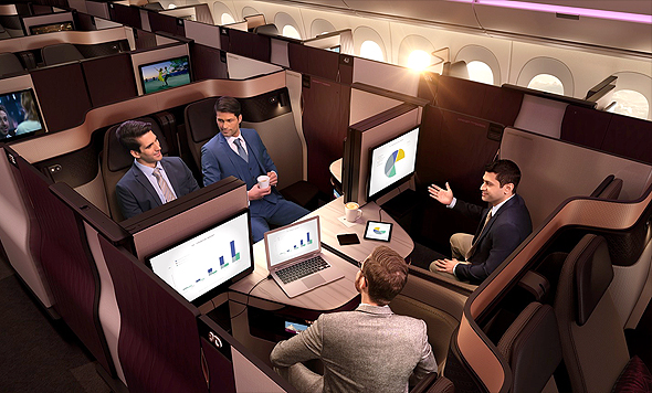 קטאר איירווייז חברת תעופה מחלקת עסקים Qsuite חדר ישיבות, צילום: Qatar Airways