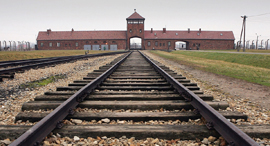 The train tracks leading into Auschwitz