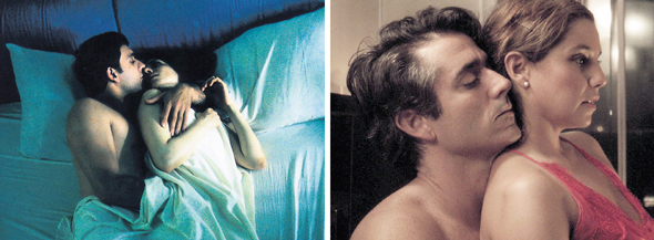 מתוך "זוג יונים" ו"חתונה מאוחרת" (משמאל). סצנות פרובוקטיביות, צילום: אסף סודרי, רמי זרנגר