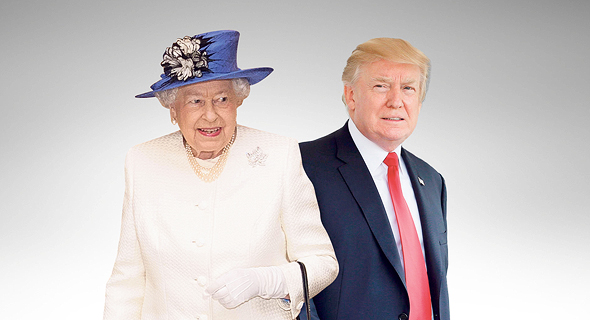נשיא ארה"ב דונלד טראמפ ו מלכת אנגליה אליזבט, צילום: איי אף פי, רויטרס
