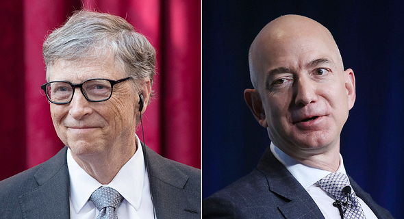 מימין ג'ף בזוס ו ביל גייטס שני האנשים העשירים בעולם 