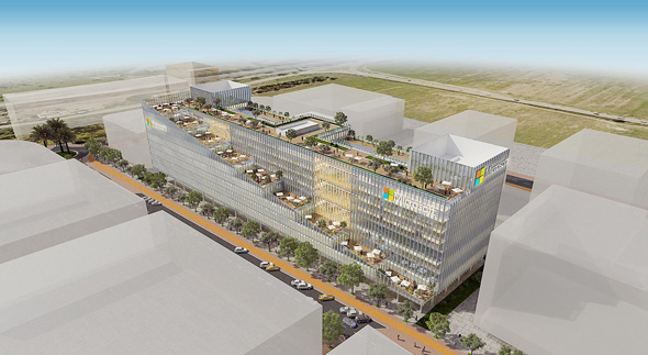 An illustration of Microsoft's new campus, built north of Tel-Aviv