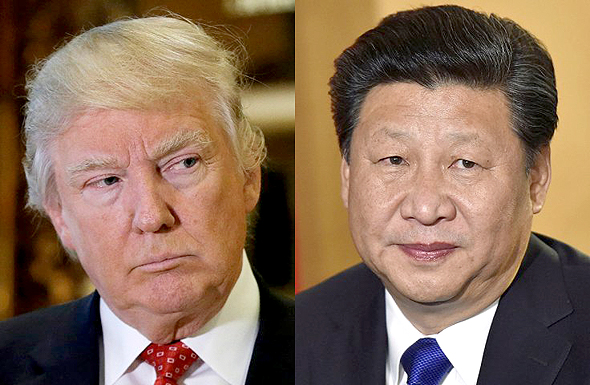 מימין: מנהיג סין שי ג'ינפינג ונשיא ארה"ב דונלד טראמפ 