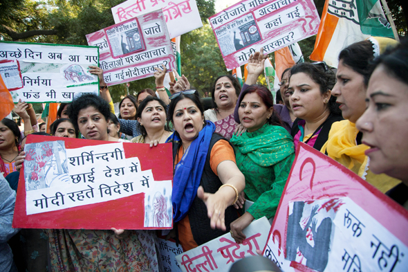 הפגנה בהודו עקב טיוח פרשת האונס באובר, 2014, צילום: איי פי